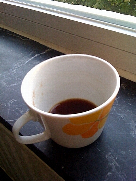 Die Kaffeetasse ist halbvoll.